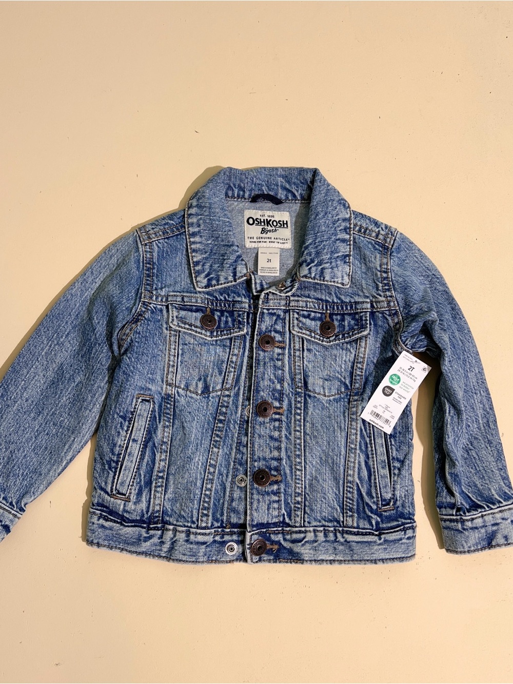 OshKosh B’gosh Classic Denim Jacket Size 2T Toddler Unisex Blue Jean Coat School